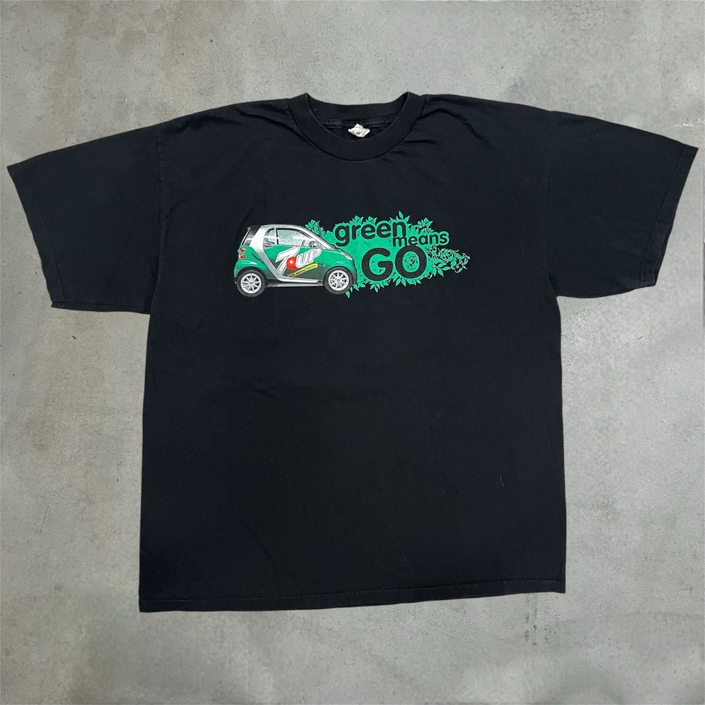 Vintage Alstyle 7-Up Smart Car Green Means Go Graphic T-Shirt Black XL
